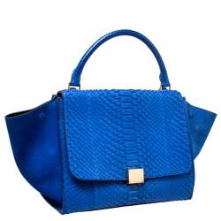 Celine Blue Python and Suede Medium Trapeze Top Handle Bag