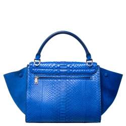Celine Blue Python and Suede Medium Trapeze Top Handle Bag