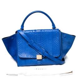 Celine Blue Python and Suede Medium Trapeze Top Handle Bag