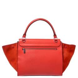 Pre Owned Celine Orange Leather and Suede Medium Trapeze Bag