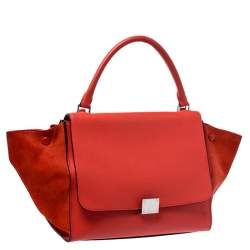 Pre Owned Celine Orange Leather and Suede Medium Trapeze Bag