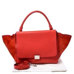 Pre Owned Celine Orange Leather and Suede Medium Trapeze Bag