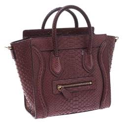 Pre Owned حقيبة سيلين نانو لاغيدج جلد ثعبان عنابي داكنة