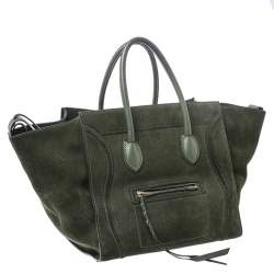 Pre Owned Celine Green Suede Medium Phantom Luggage Tote