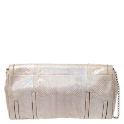 Pre Owned Celine Beige Python Chain Flap Shoulder Bag