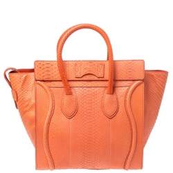 Pre Owned Celine Orange Python Mini Luggage Tote