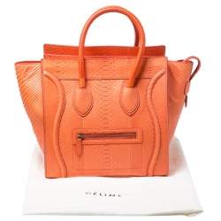 Pre Owned Celine Orange Python Mini Luggage Tote