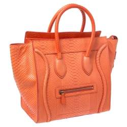 Pre Owned Celine Orange Python Mini Luggage Tote