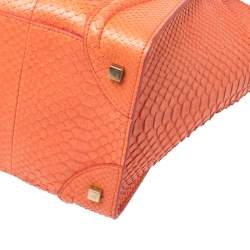 Pre Owned Celine Orange Python Mini Luggage Tote