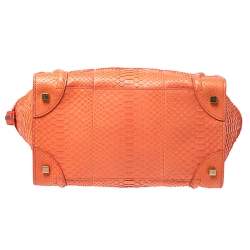 Pre Owned Celine Orange Python Mini Luggage Tote