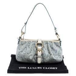 Pre Owned Celine Blue/White Monogram Canvas and Leather Shoulder Bag