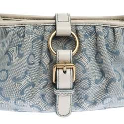 Pre Owned Celine Blue/White Monogram Canvas and Leather Shoulder Bag