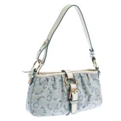 Pre Owned Celine Blue/White Monogram Canvas and Leather Shoulder Bag