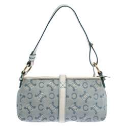 Pre Owned Celine Blue/White Monogram Canvas and Leather Shoulder Bag