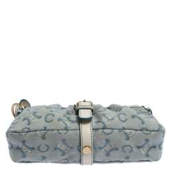 Pre Owned Celine Blue/White Monogram Canvas and Leather Shoulder Bag