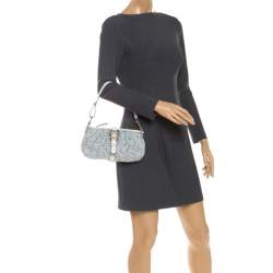 Pre Owned Celine Blue/White Monogram Canvas and Leather Shoulder Bag