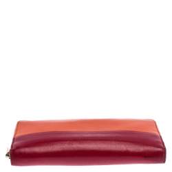 Celine Orange/Red Leather Zip Around Wallet