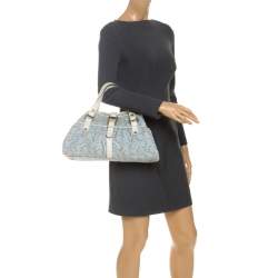 Celine Blue/White Monogram Canvas and Leather Satchel
