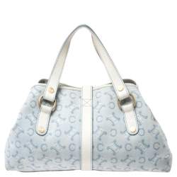 Celine Blue/White Monogram Canvas and Leather Satchel