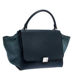 Pre Owned Celine Blue Leather and Suede Medium Trapeze Bag