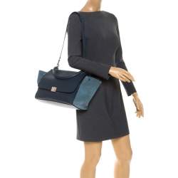 Pre Owned Celine Blue Leather and Suede Medium Trapeze Bag