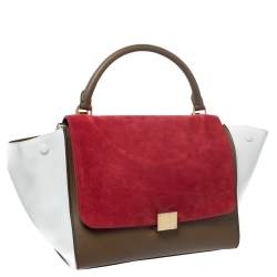 Pre Owned Celine Tricolor Leather and Suede Medium Trapeze Bag