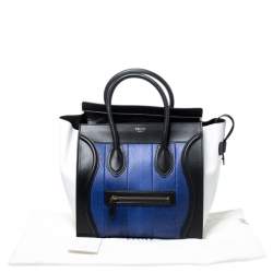 Pre Owned Celine Tri Color Python Embossed Leather Mini Luggage Tote