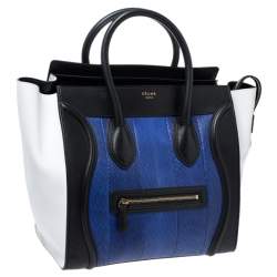 Pre Owned Celine Tri Color Python Embossed Leather Mini Luggage Tote