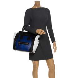 Pre Owned Celine Tri Color Python Embossed Leather Mini Luggage Tote