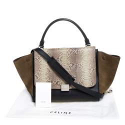 Pre Owned Celine Multicolor Python/Suede and Leather Medium Trapeze Top Handle Bag