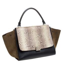 Pre Owned Celine Multicolor Python/Suede and Leather Medium Trapeze Top Handle Bag