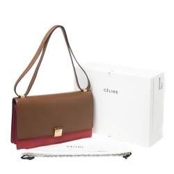Pre Owned Celine Brown/Red Leather Large Classic Box Bag