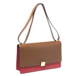 Pre Owned Celine Brown/Red Leather Large Classic Box Bag