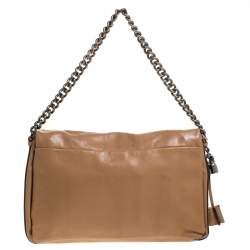 Pre Owned Celine Beige Leather Turnlock Flap Shoulder Bag