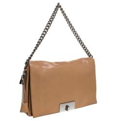 Pre Owned Celine Beige Leather Turnlock Flap Shoulder Bag