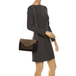 Pre Owned Celine Tri Color Leather and Patent Leather Pocket Clutch on Chain