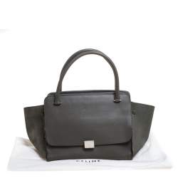 Pre Owned Celine Olive Green Leather Double Zip Trapeze Top Handle Bag
