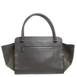 Pre Owned Celine Olive Green Leather Double Zip Trapeze Top Handle Bag