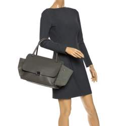 Pre Owned Celine Olive Green Leather Double Zip Trapeze Top Handle Bag