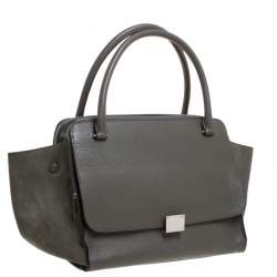 Pre Owned Celine Olive Green Leather Double Zip Trapeze Top Handle Bag