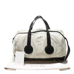 Pre Owned Celine White/Black Leather Vintage Weekender Bag