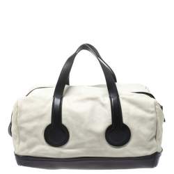 Pre Owned Celine White/Black Leather Vintage Weekender Bag