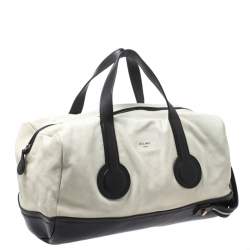 Pre Owned Celine White/Black Leather Vintage Weekender Bag