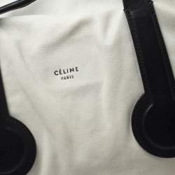 Pre Owned Celine White/Black Leather Vintage Weekender Bag