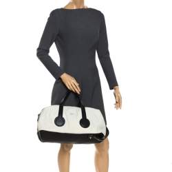 Pre Owned Celine White/Black Leather Vintage Weekender Bag