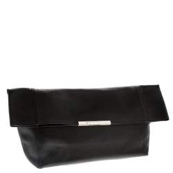 Pre Owned Celine Black Leather Cabas Fold-Over Clutch 