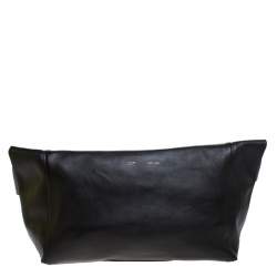 Pre Owned Celine Black Leather Cabas Fold-Over Clutch 