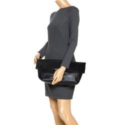 Pre Owned Celine Black Leather Cabas Fold-Over Clutch 