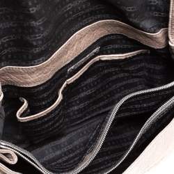 Pre Owned Celine Dark Beige Pebbled Leather Trunlock Flap Chain Bag