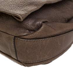 Pre Owned Celine Dark Beige Pebbled Leather Trunlock Flap Chain Bag